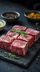 Poster - Fresh raw meat sits on a clean cutting board, ready for preparation