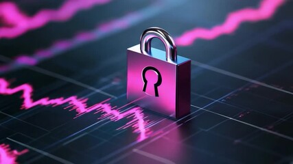 Poster - Security in Digital Realm: A striking visual of a secure padlock overlaid on a graph, symbolizing robust security measures and protection against data breaches and cyber threats.