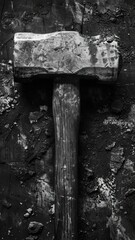 Poster - A hammer stuck in a piece of wood, ready for use