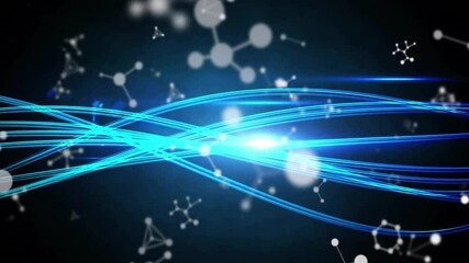 Poster - Luminous streamlines sliding from left edge, weaving into ribbon, illustrating network dynamics