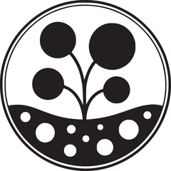 Wall Mural - A black and white drawing of a plant with round leaves inside of a circle with a filled bottom section