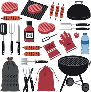 Simple Set of Barbecue utensil Vector Flat Icons.