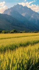 Poster - A scenic landscape with a field and mountains in the background, great for travel or nature-inspired projects