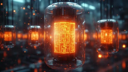 Poster - Future Energy: A visually arresting depiction of futuristic energy cells, showcasing cutting-edge technology. The vibrant light and intricate designs evoke a sense of progress, ingenuity.
