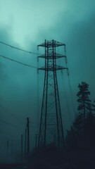 Poster - A power line under bright stars on a dark and quiet night