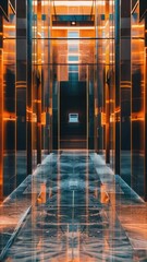 Aufkleber - A glass elevator with a reflective surface showing the blue sky outside
