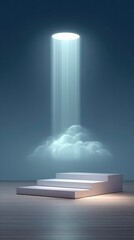 Aufkleber - Floating Cloud Stage with Light Beams and Wooden Floor