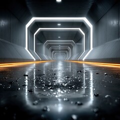Aufkleber - Futuristic Corridor with Glowing White and Orange Lights