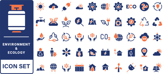 Poster - Environment and Ecologe icon set. Containing recycling, plant, nature, eco, earth, green energy, trees, ecology and more. Solid vector icons collection.