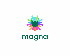 Fototapete - Abstract flower logo with colorful lines rays around. Universal tulip logo. Flat beauty salon orangery cosmetics sign icon.  illustration.