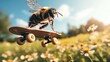 © svastix - A whimsical image of a bee skateboarding over flowers perfectly captures a playful blend of nature and creativity, emphasizing joy and freedom in its flight.