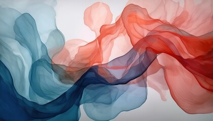 Wall Mural - ethereal red and blue fabric waves flowing in abstract motion on white background, perfect for brand