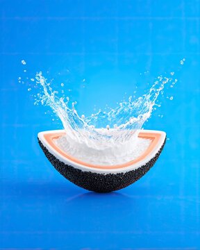 Perfectly Centered Coconut Water Splash on Blue Background