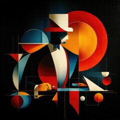 Poster - A stylized illustration of a man in a tuxedo with a top hat, surrounded by geometric shapes and vibrant colors. The scene conveys a sense of elegance and sophistication.