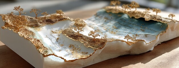 Poster - Abstract swirls of lines and gold glitter on a soft cream background, highlighting texture and depth