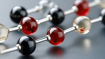 Poster - An abstract tech network features black and one red sphere, centered around a cube formed by metal sticks in a minimalist style