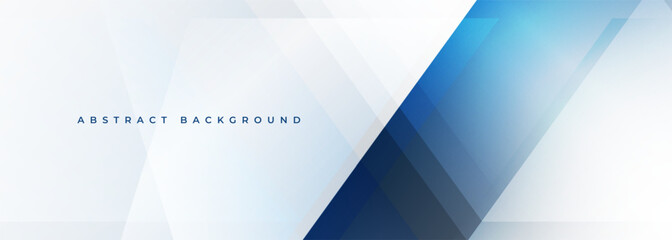Poster - White modern abstract wide banner with blue line and geometric shapes. White and blue abstract background. Vector illustration
