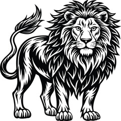  Dynamic black and white vector illustration of a powerful wild lion head, perfect for tattoos or striking art
