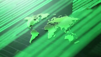 Poster - Global Dynamics: A digital rendering of the world map, presented in sleek green hues against a backdrop of technological lines, symbolizing interconnectedness, networking.