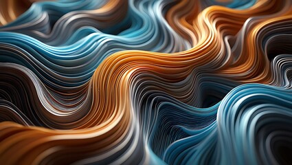 Poster - Abstract Swirling Waves A Symphony of Blue, Orange, and Gray Hues