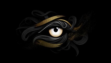 Poster - Abstract Eye Dark Fantasy Art,  Gold and Black Swirls, Mystical Vision