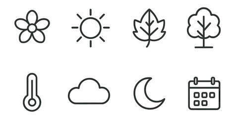 Poster - Weather, nature outline icon set. seasons, climate elements line collection