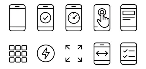 Poster - Mobile interface line icon set. smartphone, app, ux, ui elements in line style