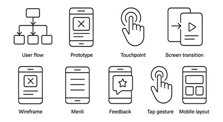 User interface wireframe icon set. prototyping tools in linear style