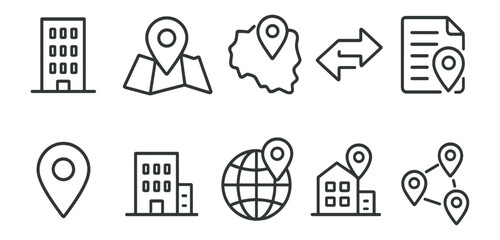Poster - Location and navigation icon set. directions, maps linear style icons collection