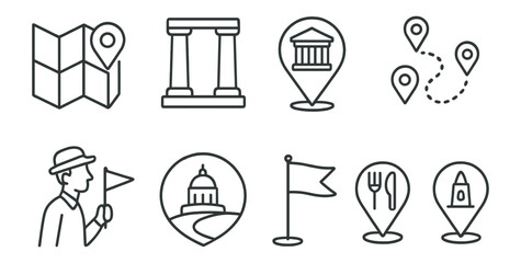 Poster - Travel and navigation icon set. flat maps, destinations, direction, guide icons