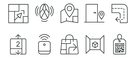Poster - Map navigation icon set. direction, location, journey icons outline collection