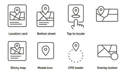 Poster - Location, navigation linear icon set. gps, map tools, travel icons line collection