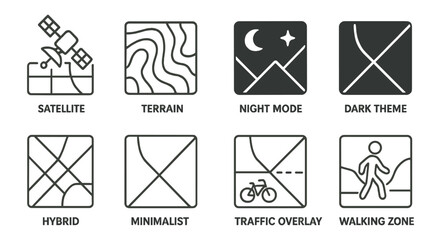 Poster - Navigation and map outline icon set. gps, travel, location symbols collection