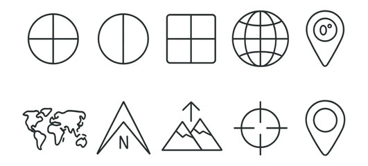 Poster - Navigation and geography line icon set. maps, compass symbols in outline style