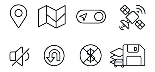 Poster - Navigation, direction line icon set. map, gps, satellite, location line collection