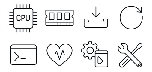 Poster - Technology, computing line icon set. gadgets, software, devices collection