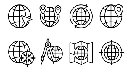 Poster - Navigation and travel outline icon set. maps, compass, globe collection
