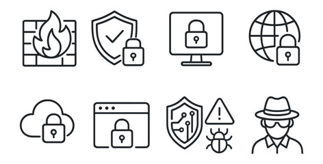 Poster - Cybersecurity, data protection outline icon set. security, privacy, network icons collection