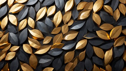 Poster - Elegant Gold and Black Leaf Pattern Abstract Art Background