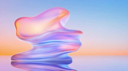 Poster - Abstract Glass Sculpture: An iridescent, amorphous glass sculpture reflects a pastel sunset, creating a mesmerizing interplay of light and shadow.
