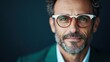 © svastix - A charismatic man in fashionable glasses, exuding confidence and sophistication in a minimalist dark tone, suitable for themes of professionalism and self-assurance.