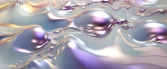 Iridescent Liquid Surface with Waves and Bubbles, Abstract Pearlescent Texture Backdrop