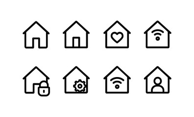 Wall Mural - Minimalist home icon set featuring security, wi-fi, and technology symbols