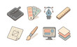 © ieps - Digital design tools: drawing tablet, color palette, brush, and computer monitor icons