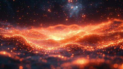 Poster - Fiery Nebula: A breathtaking view of a fiery nebula, glowing with intense orange and red hues, sparkling with distant stars.