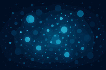 Poster - Abstract Dark Blue Bokeh Background, Glowing Luminous Light Circles, Futuristic Digital Particle Dots, Mysterious Dreamy Atmosphere, Modern Technology Science Backdrop Illustration