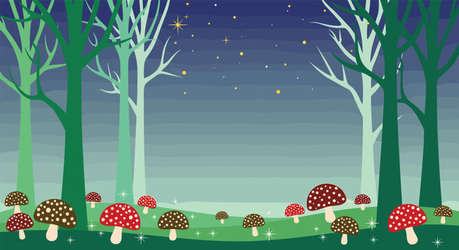 Enchanted Forest Animated Pixel Art with Mushrooms and Stars