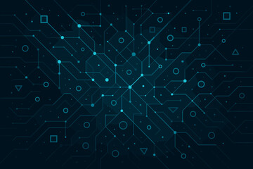 Aufkleber - Futuristic Abstract Digital Network Background. Interconnected Glowing Lines, Nodes, and Circuits representing Big Data, Global Communication, AI, and Internet Technology Pattern on Dark.