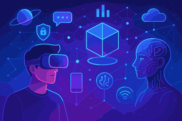 Aufkleber - futuristic digital metaverse technology concept with virtual reality, artificial intelligence, block
