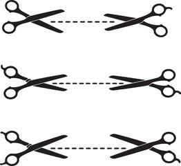 Poster - Three Rows of Scissors Cutting Dotted Lines in a Simple Black and White Graphic Design
